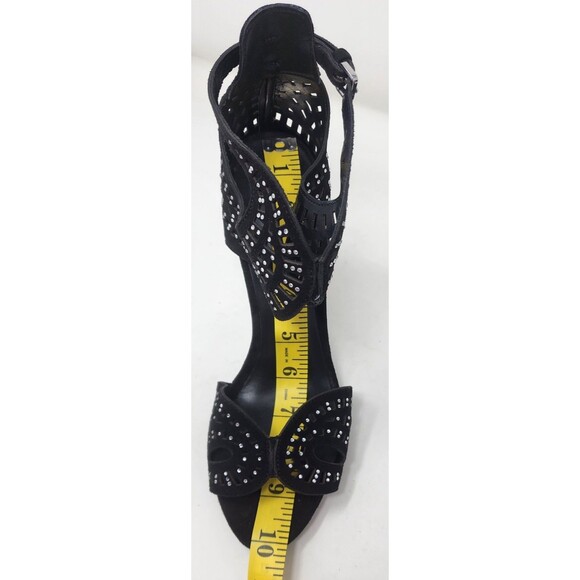 Zara Womens Black Leather Strappy 4" Heels Size 9 Open Toe Sandal Rhinestones - Picture 13 of 15